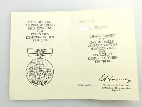 #e2983 Nachlass: Urkunde für Medaille 20 Jahre treue Dienste+Abzeichen DVfL 1981