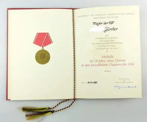 #e2983 Nachlass: Urkunde für Medaille 20 Jahre treue Dienste+Abzeichen DVfL 1981