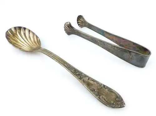 #e2174 Zuckerzange und Zuckerlöffel in 90er Silberauflage 