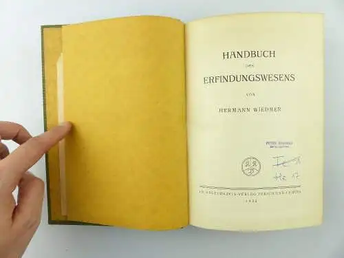 Buch: Handbuch des Erfindungswesens von Hermann Wiedmer e964