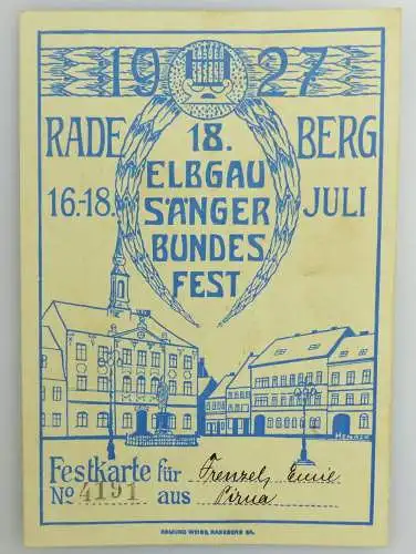 Buch: Festschrift von 1927 mit beiligender seltenen Festkarte Sängerbund e954