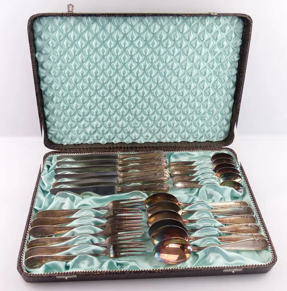 48 teiliges Smalcalda Besteck in 90/45er Silberauflage mit 2 Koffern e695 1
