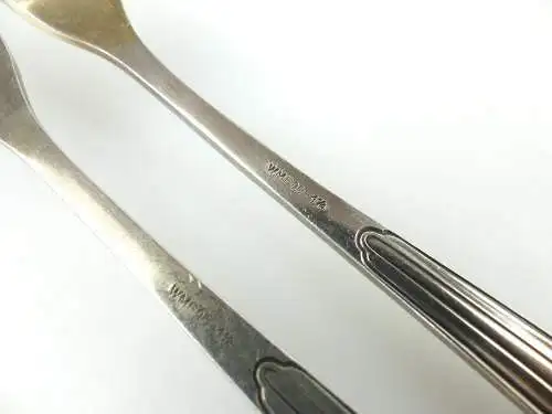 2 original alte Vorlegegabeln in 90er Silberauflage von WMF mit Fächerm. e603