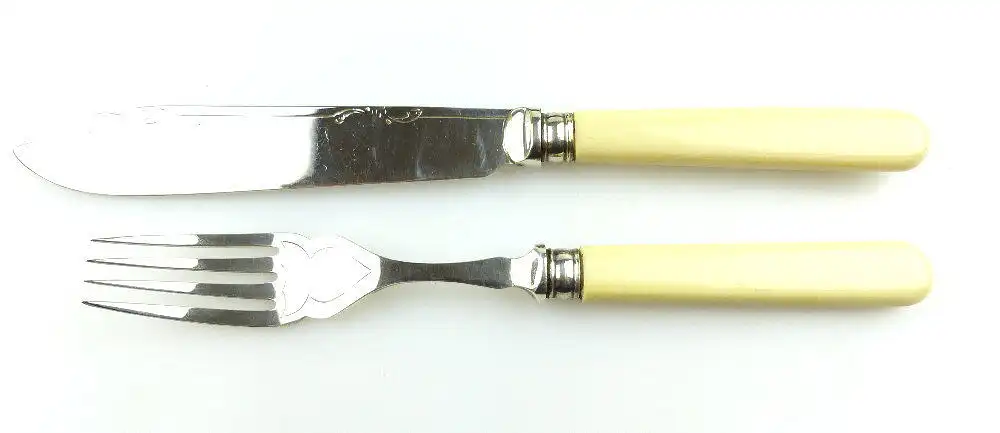 original altes Fischbesteckset mit Horngriffen für 6 Personen Silberauflage e530 2