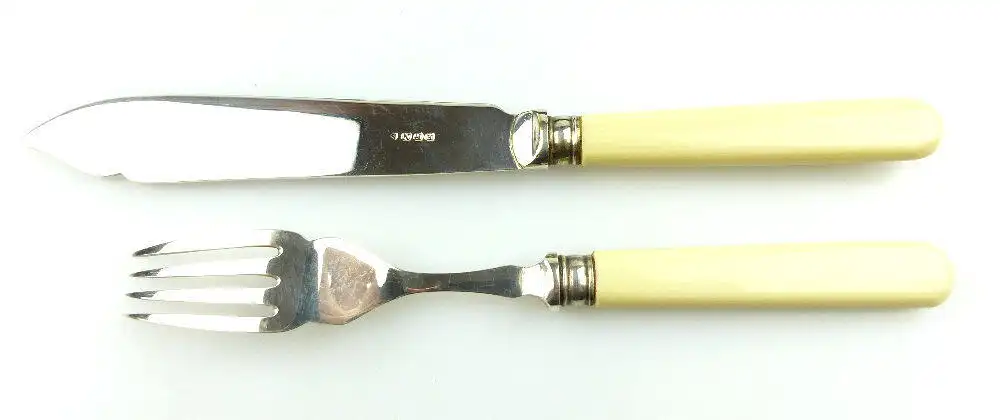 original altes Fischbesteckset mit Horngriffen für 6 Personen Silberauflage e530 3