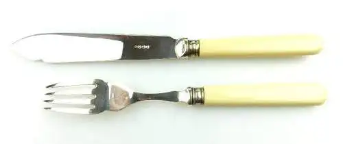 original altes Fischbesteckset mit Horngriffen für 6 Personen Silberauflage e530