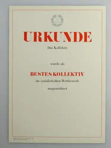 blanco Urkunde: Bestes Kollektiv im sozialistischen Wettbewerb, so258