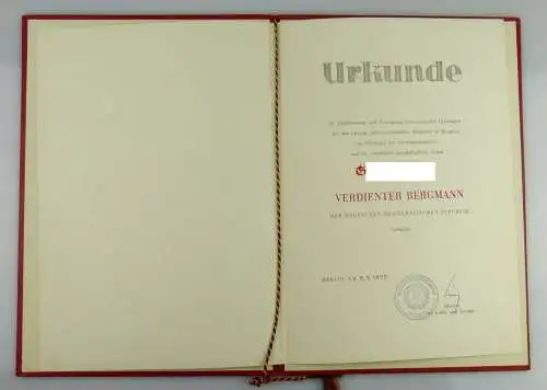 Urkunde: Verdienter Bergmann der DDR, verliehen 1975, Orden1906