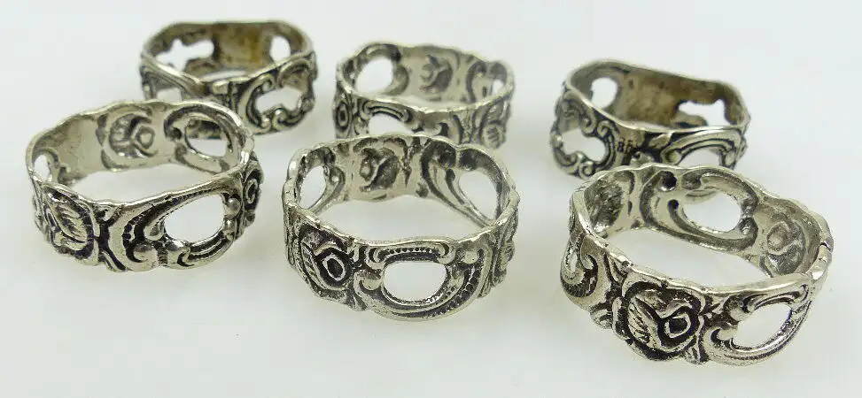 6 alte Serviettenringe in 800 Ag Silber mit Rosendekor norb757 0