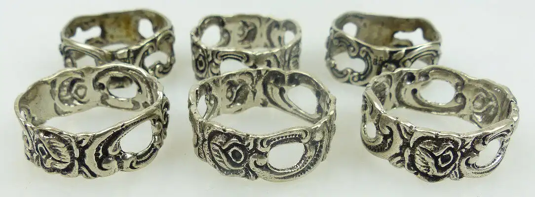 6 alte Serviettenringe in 800 Ag Silber mit Rosendekor norb757 1