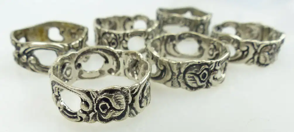 6 alte Serviettenringe in 800 Ag Silber mit Rosendekor norb757 2
