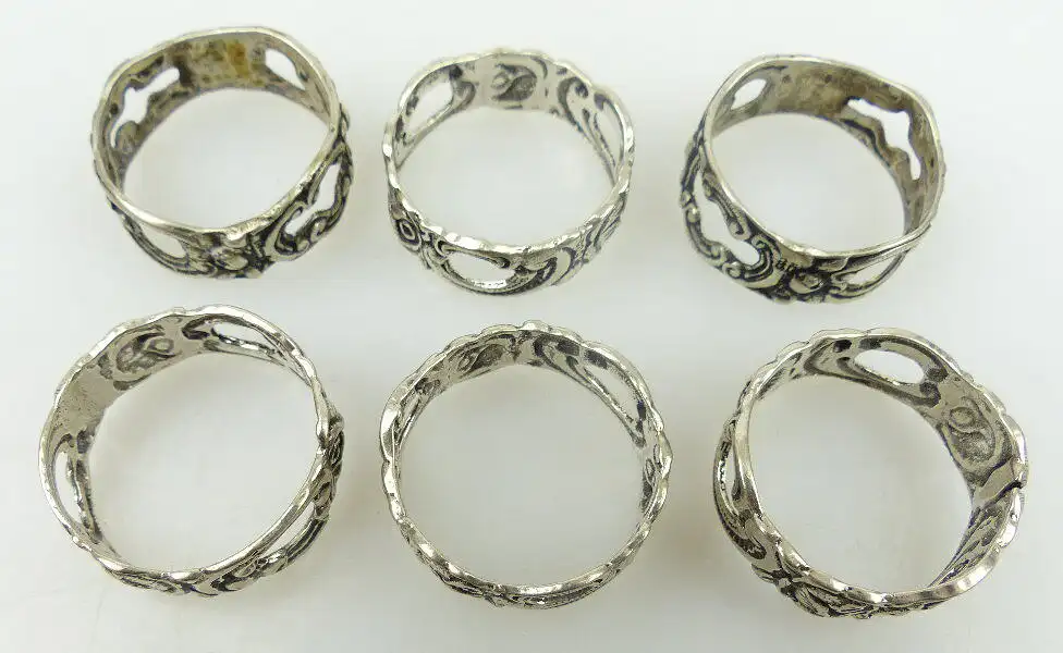 6 alte Serviettenringe in 800 Ag Silber mit Rosendekor norb757 3