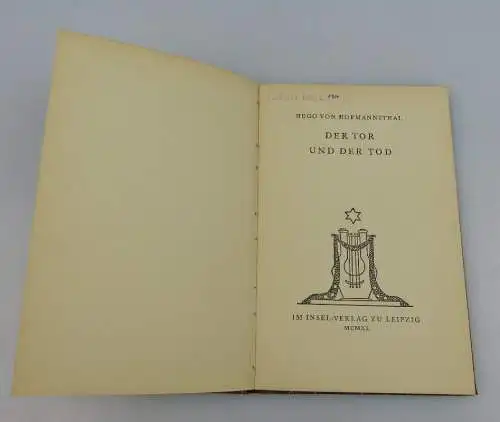 Insel Bücherei: Inselbuch Nr.28 Der Tor und der Tod Hofmannthal bu0508