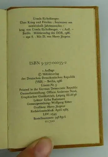 Minibuch: Über Krieg und Frieden, Militärverlag der DDR 1986 Buch1579