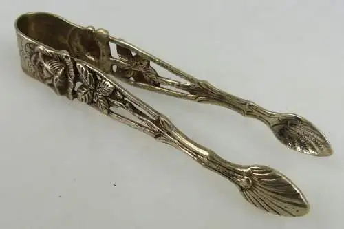 alte Gebäckzange in 800 Ag Silber C Widmann mit Rosendekor norb739