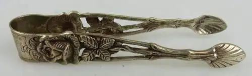 alte Gebäckzange in 800 Ag Silber C Widmann mit Rosendekor norb739