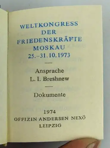 Minibuch Weltkongress der Friedenskräfte Ansprache Breshnew 1974 Buch1511