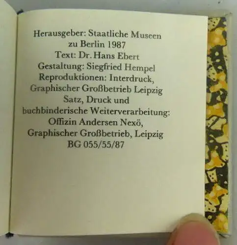 Minibuch Staatliche Museen zu Berlin Über Ihre Geschichte Schät 1987 Buch1460