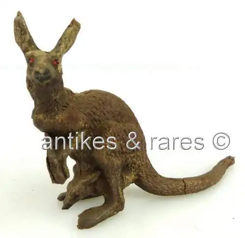 altes Lineol Tier: Kangaroo mit Baby, wohl 30er Jahre (linol088)