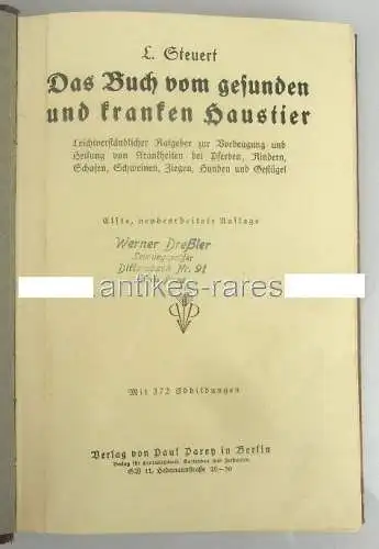 Das Buch vom gesunden und kranken Haustier von L Steuert 1897