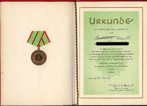 DDR Verdienstmedaille der Organe des MdI mit Urkunde or0285