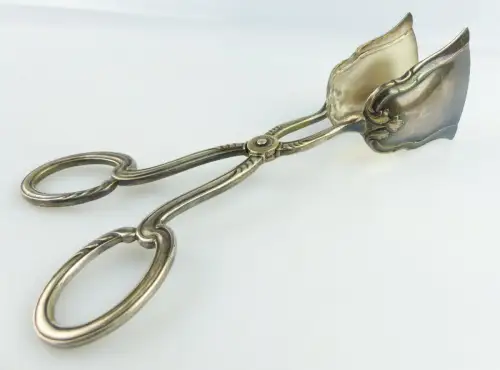 original alte Gebäckzange Zange Feinsilberauflage Kraft Alpacca e511