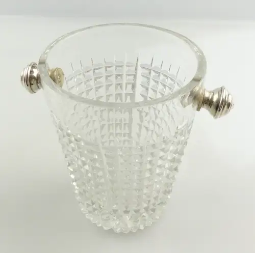 #e8350 Eisbehälter aus Glas mit Griffen aus Silber 