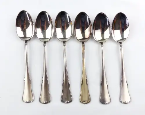 #e7034 6 versilberte WMF Patent Kaffeelöffel in 90er Silberauflage 