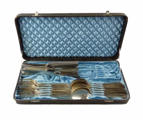 #e6686 Versilbertes DDR Smalcalda Besteck für 6 Personen 18 tlg. + Etui