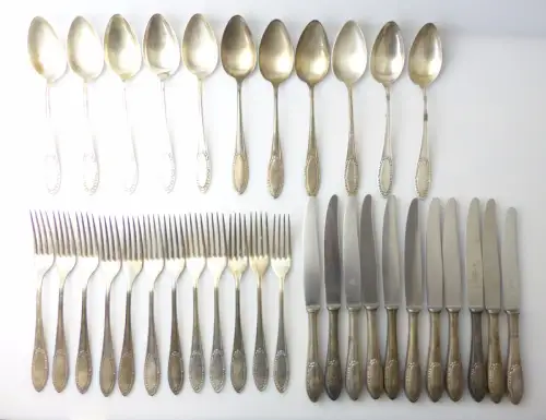 #e6106 34 tlg. Besteck Rosenmuster Rich A. Herder Solingen 90er Silberauflage