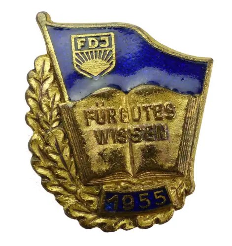 e10063 DDR Abzeichen für gutes Wissen 1955 mit Verleihungsnummer goldfarben