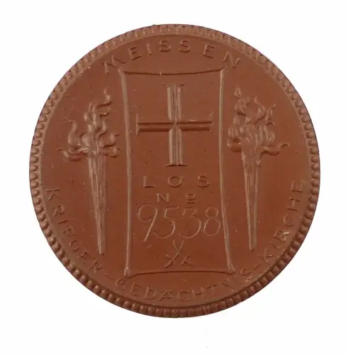 #e7315 Meissen Porzellan Medaille braun: 1922 Krieger-Gedächtnis-Kirche