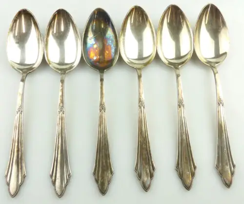e11250 6 versilberte WMF Fächermuster Esslöffel in 90er Silberauflage 