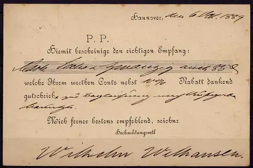 DR Ganzsachen Karte 1889 Reichspost Hannover-Detmold Geschäftskarte  (6884