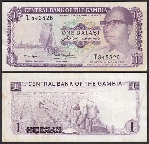 Gambia 1 Dalasi Banknote ND (1971-87) Pick 4f VF- (3-) sig 7  (25326