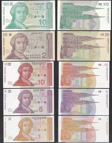 Kroatien - Croatia 1,5,10,25,100 Dinara 1991 UNC (1)    (26601