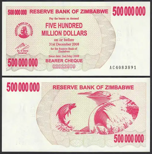 Simbabwe - Zimbabwe 500 Millionen Dollars 2008 Pick 60 UNC (1)    (27695