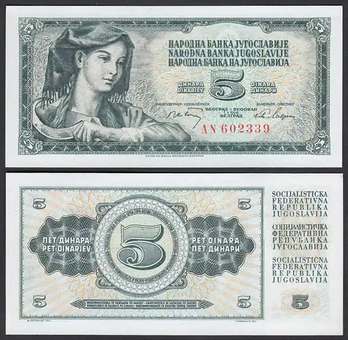 Jugoslawien - Yugoslavia 5 Dinara Banknote 1968 Pick 81a UNC (1)  (26399