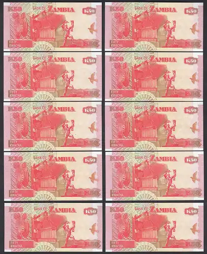 Sambia - Zambia 10 Stück á 50 Kwacha 1992 UNC (1) Pick 37b sig.11    (89015