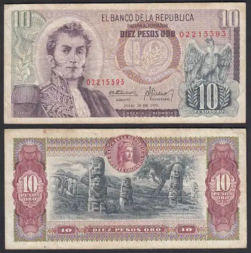 Kolumbien - Colombia 10 Pesos Oro 1974 Pick 407f F (4)    (27789