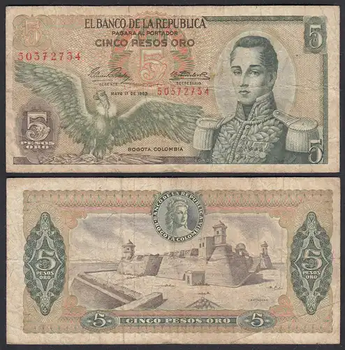 Kolumbien - Colombia 5 Pesos Oro 1963 Pick 406a VG (5)    (27796