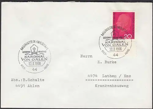 Münster Westfalen  22.3.1966 Ersttag FDC Kardinal von Galen   (87129