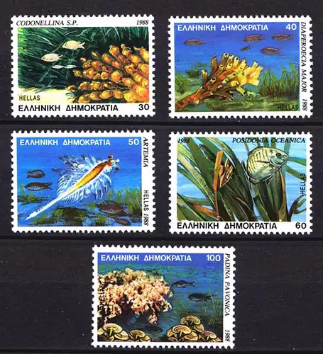 Greece Mi No.1680/1684 ** MNH Marine animals Mediterranean  (8169