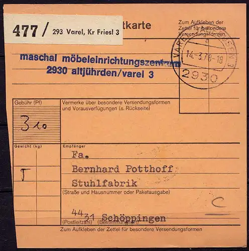 Varel Altjürden n. Schöppingen Paketkarte  (b975