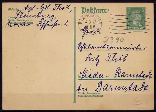 Flensburg Maschinenstempel 1927 nach N.-Ramstadt  (b981