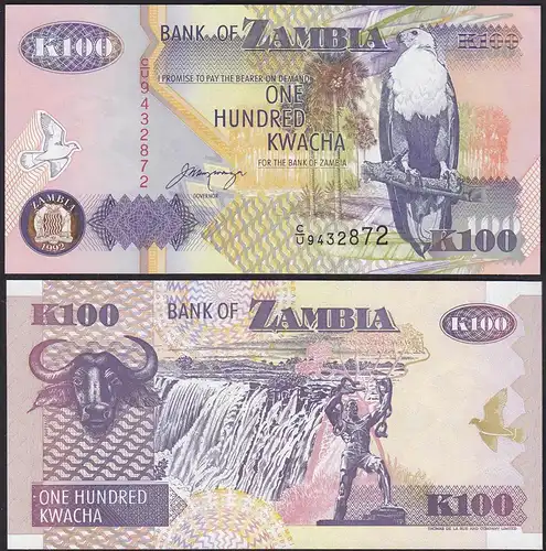 Sambia - Zambia - 100 Kwacha 1992 Prefix CU - UNC = Kassenfrisch (13104