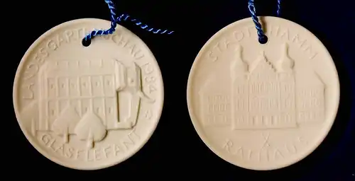 Meissen Porzellan/Steinzeug Medaille Hamm Glas-Elefant 1984 Landes-Gartenschau