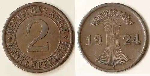 2 Rentenpfennig 1924 J Weimar Jäger Nr. 307   (9788