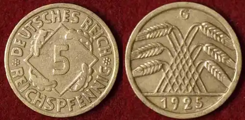 5 Reichs-Pfennig Weimar DR 1925 G Jäger Nr. 316   (9808