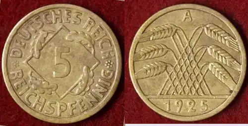 5 Reichs-Pfennig DR 1925 A Jäger Nr. 316      (9810